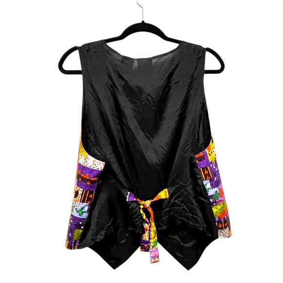 VTG 90s Basic Editions Halloween Patchwork Granny Teacher Vest 1X Thin Material - Picture 2 of 5
